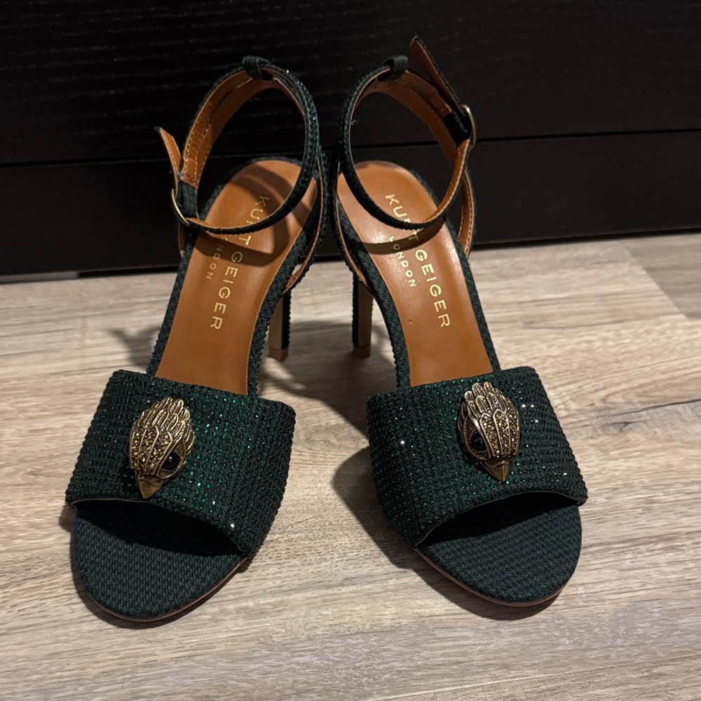 Kurt Geiger Forest Green Embellished Ankle-Strap Heels